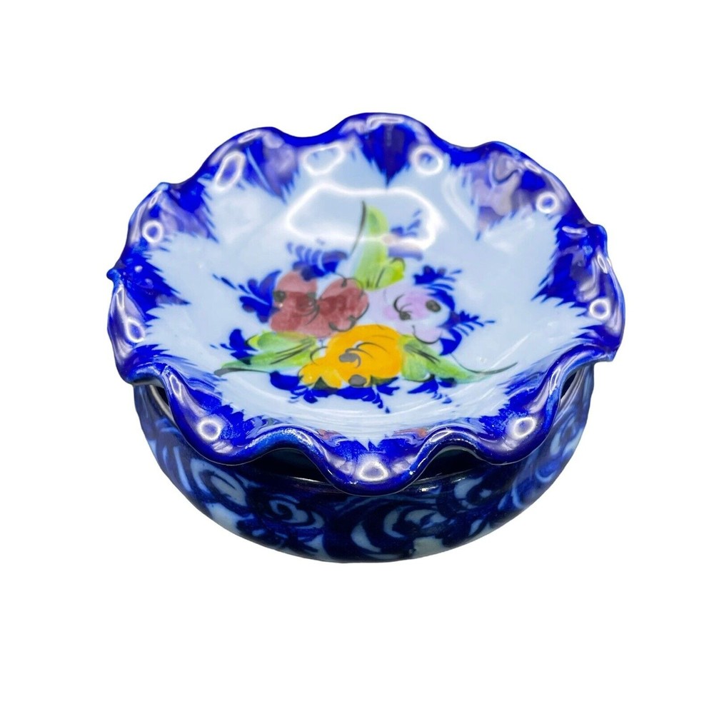 Vestal Alcobaca Portugal Two (2) Tier Trinket Dish #520 Hand Painted Signed